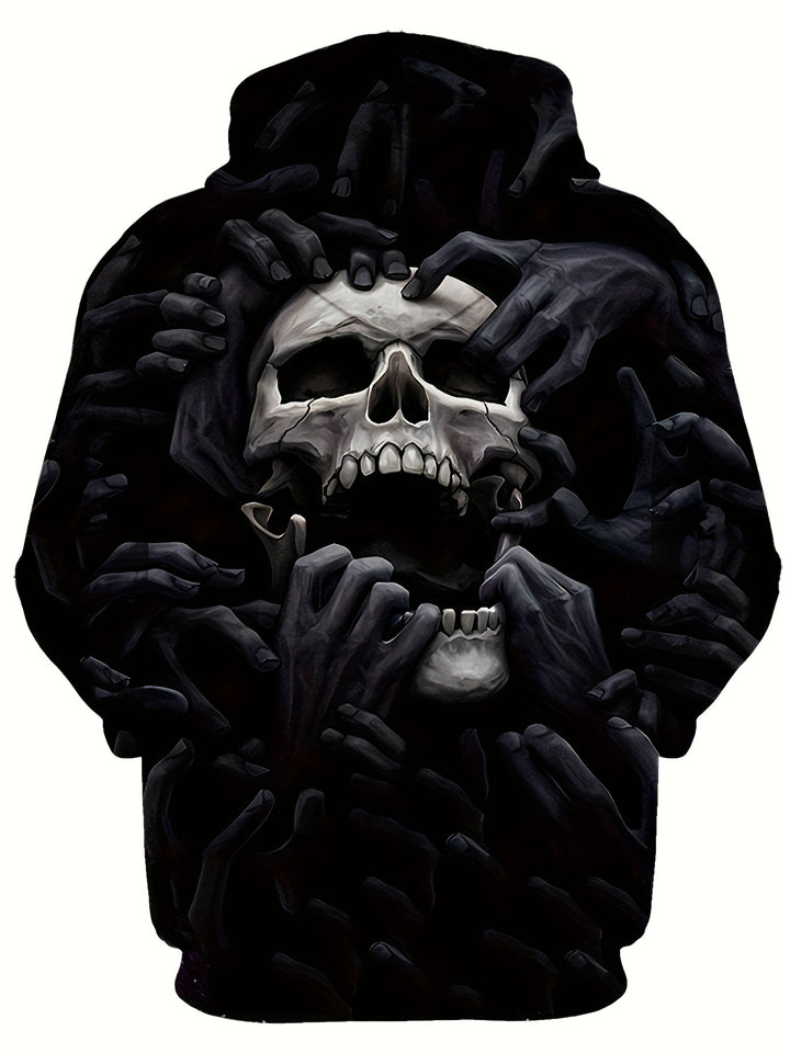 Men's Broken Skull And Hands Pattern Hooded Sweatshirt With Drawstring And Kangaroo Pocket, Sports Fashion Hoodie For Spring And Fall - Gufetto Brand 