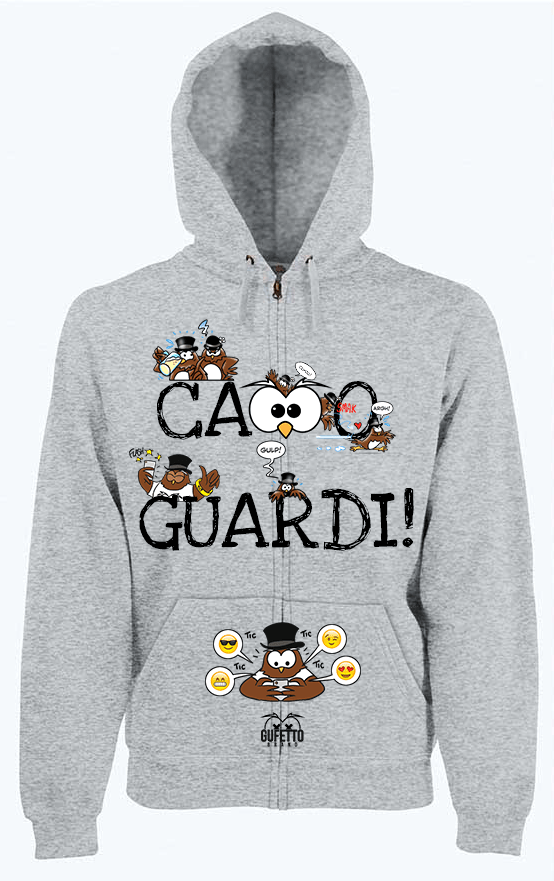 BLACKF. Felpa Zip Grigia Donna Ca..o Guardi Gufetti Edition - Gufetto Brand 
