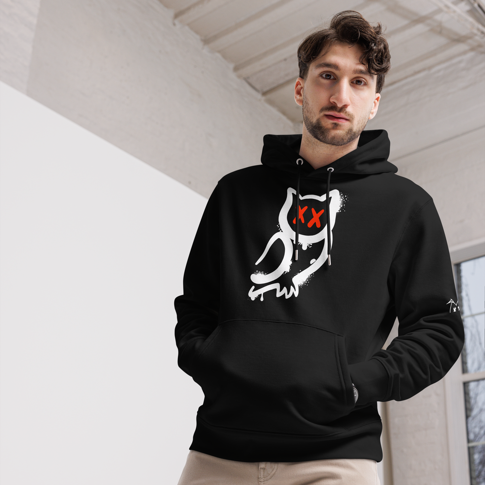 Felpa con cappuccio ecologica classica unisex GUFETTO 1 BIANCO OCCHI ROSSI - Gufetto Brand 