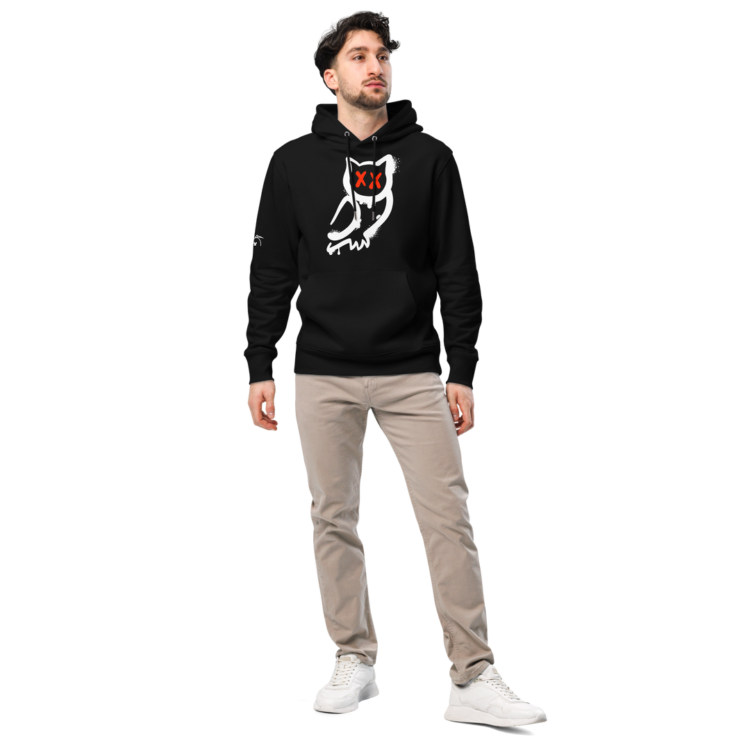 Felpa con cappuccio ecologica classica unisex GUFETTO 1 BIANCO OCCHI ROSSI - Gufetto Brand 