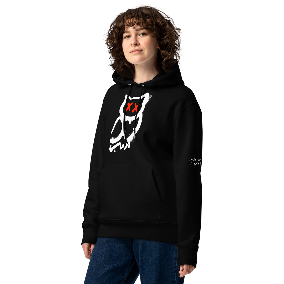 Felpa con cappuccio ecologica classica unisex GUFETTO 1 BIANCO OCCHI ROSSI - Gufetto Brand 
