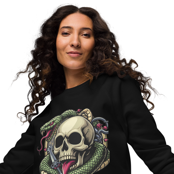 Felpa raglan in tessuto organico unisex SKULL DARK - Gufetto Brand 