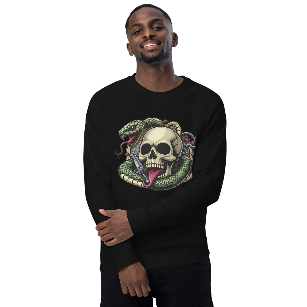 Felpa raglan in tessuto organico unisex SKULL DARK - Gufetto Brand 