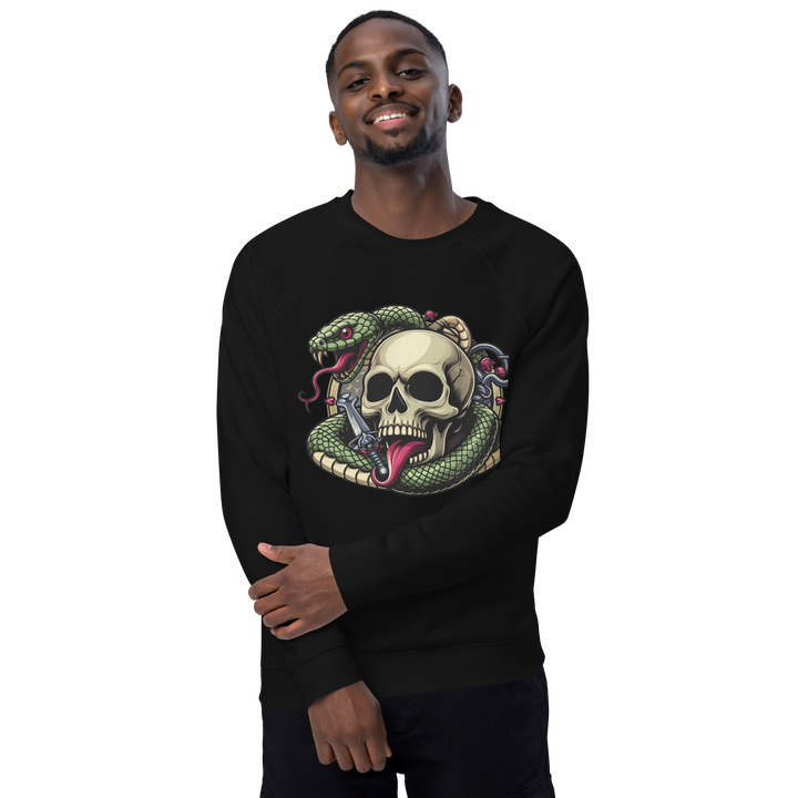 Felpa raglan in tessuto organico unisex SKULL DARK - Gufetto Brand 
