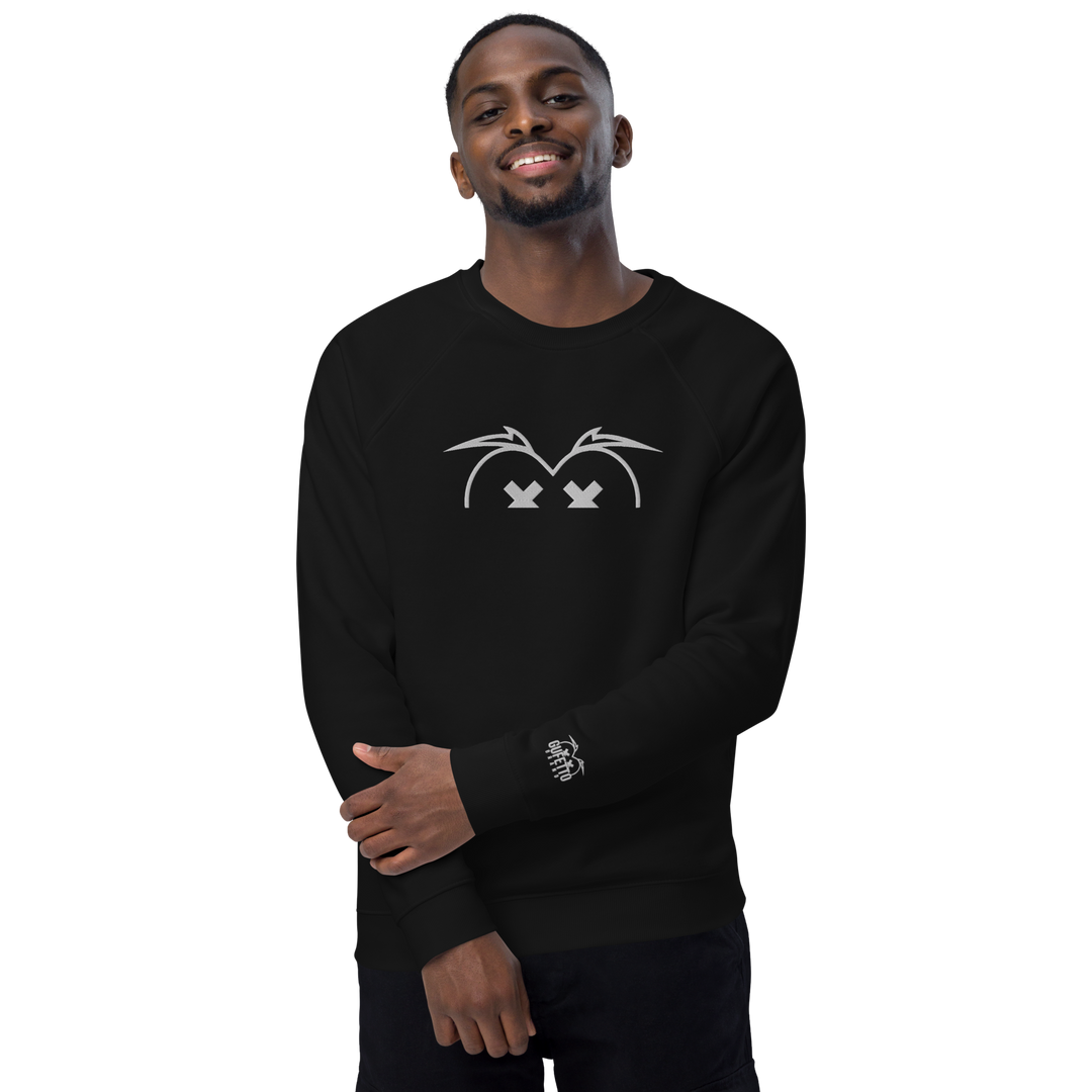 Felpa raglan in tessuto organico unisex GUFETTO OCCHI BIANCHI - Gufetto Brand 