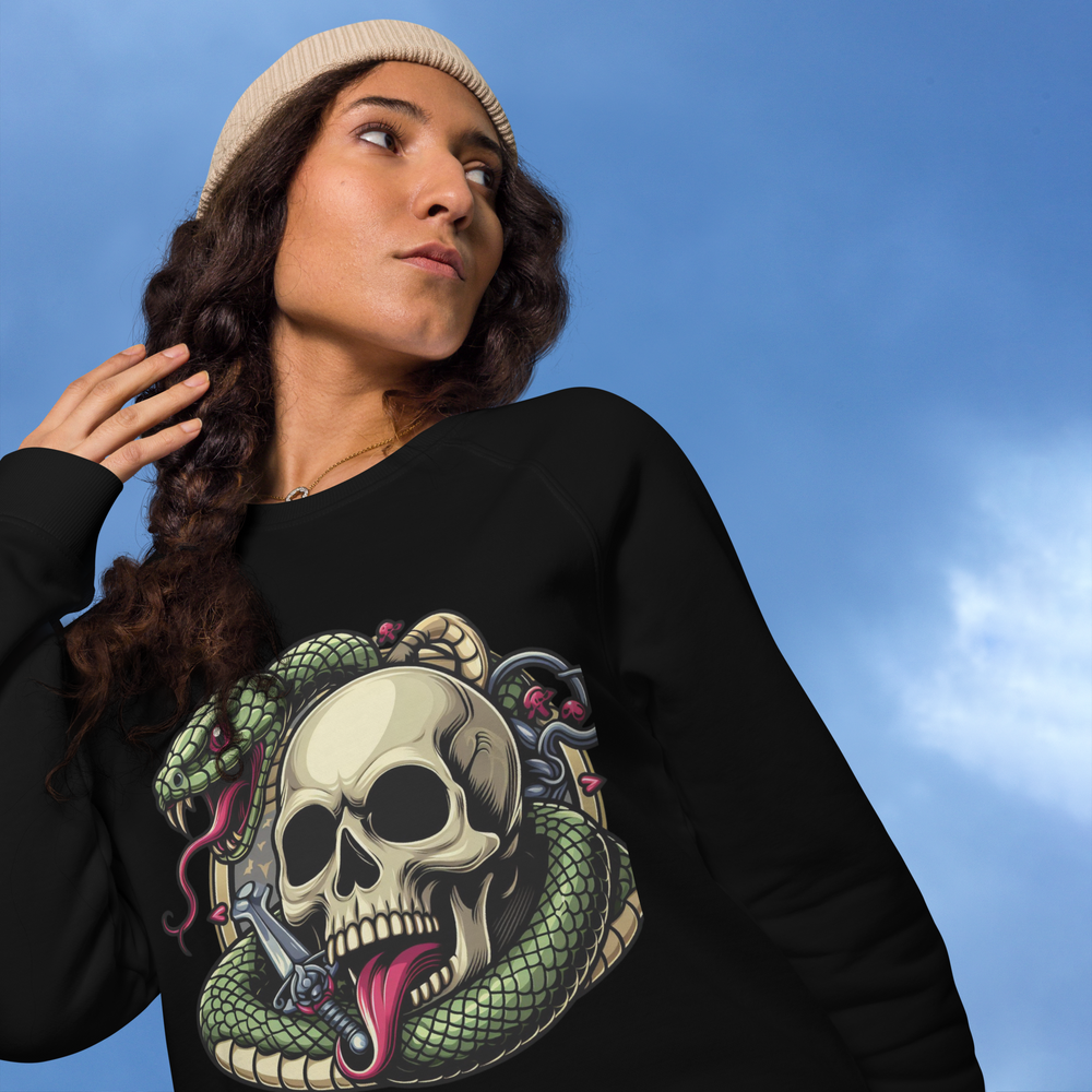Felpa raglan in tessuto organico unisex SKULL DARK - Gufetto Brand 