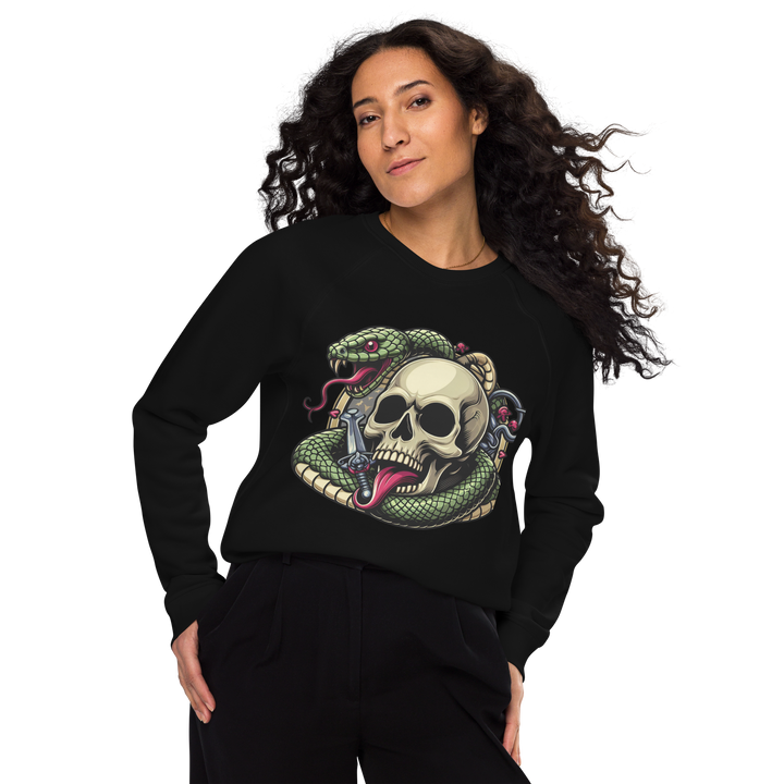 Felpa raglan in tessuto organico unisex SKULL DARK - Gufetto Brand 