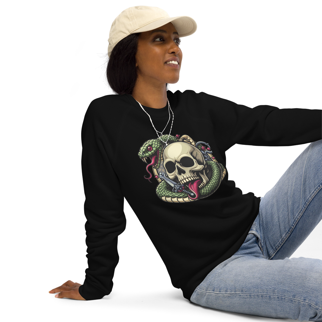 Felpa raglan in tessuto organico unisex SKULL DARK - Gufetto Brand 