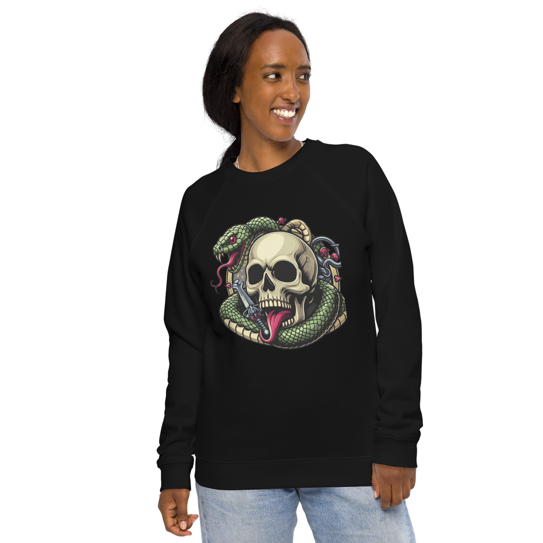 Felpa raglan in tessuto organico unisex SKULL DARK - Gufetto Brand 