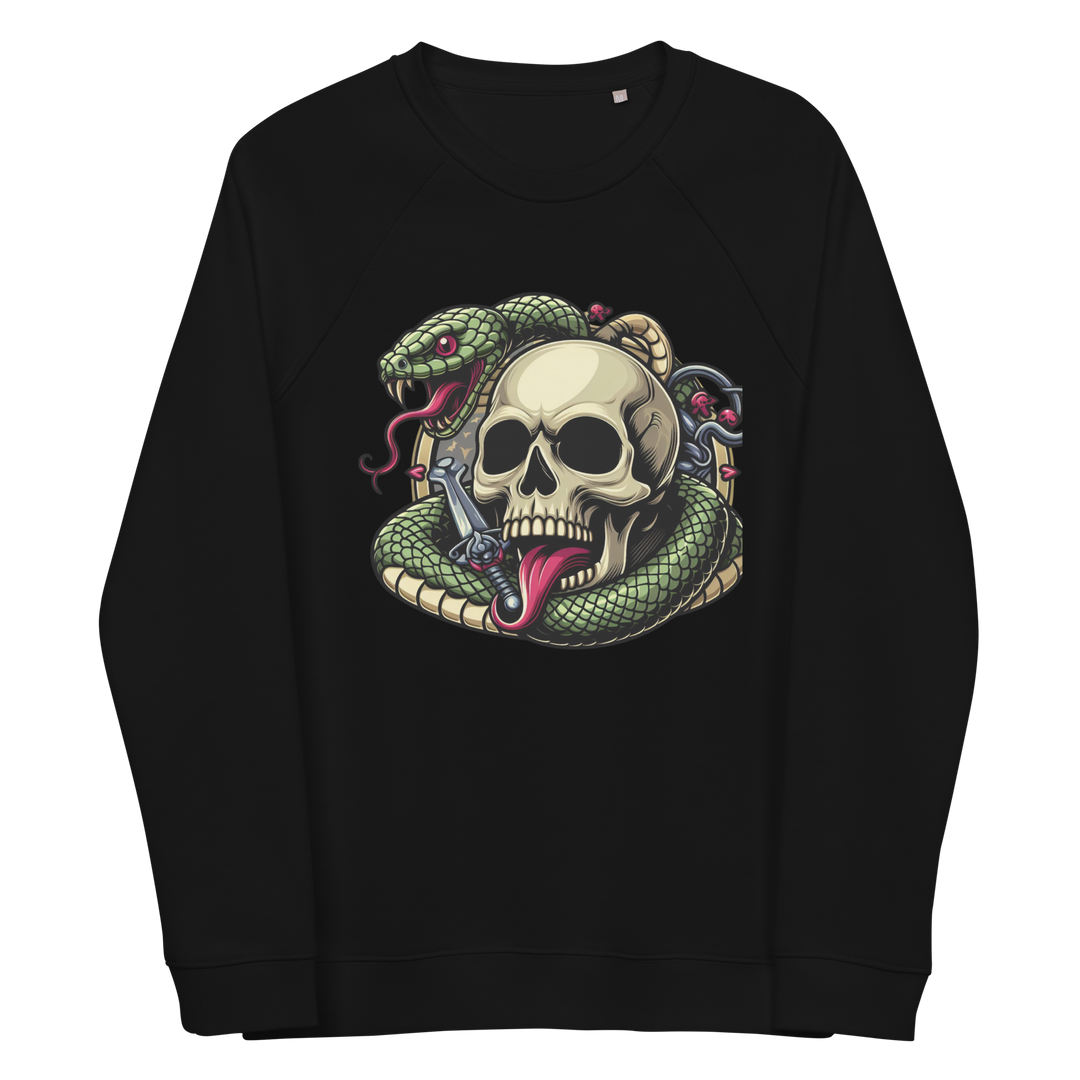 Felpa raglan in tessuto organico unisex SKULL DARK - Gufetto Brand 