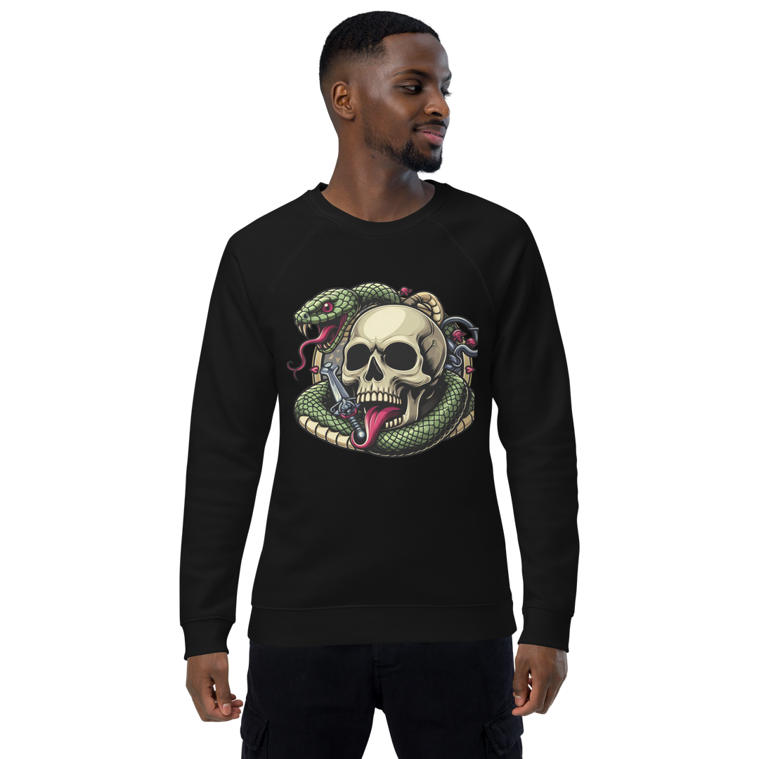 Felpa raglan in tessuto organico unisex SKULL DARK - Gufetto Brand 