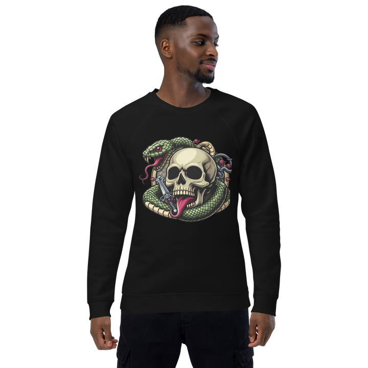 Felpa raglan in tessuto organico unisex SKULL DARK - Gufetto Brand 