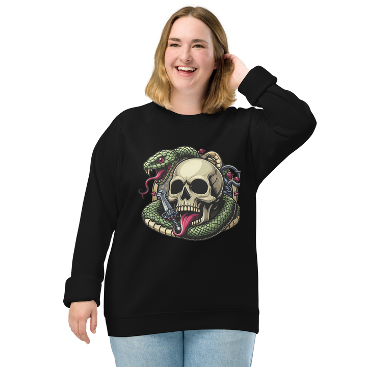 Felpa raglan in tessuto organico unisex SKULL DARK - Gufetto Brand 