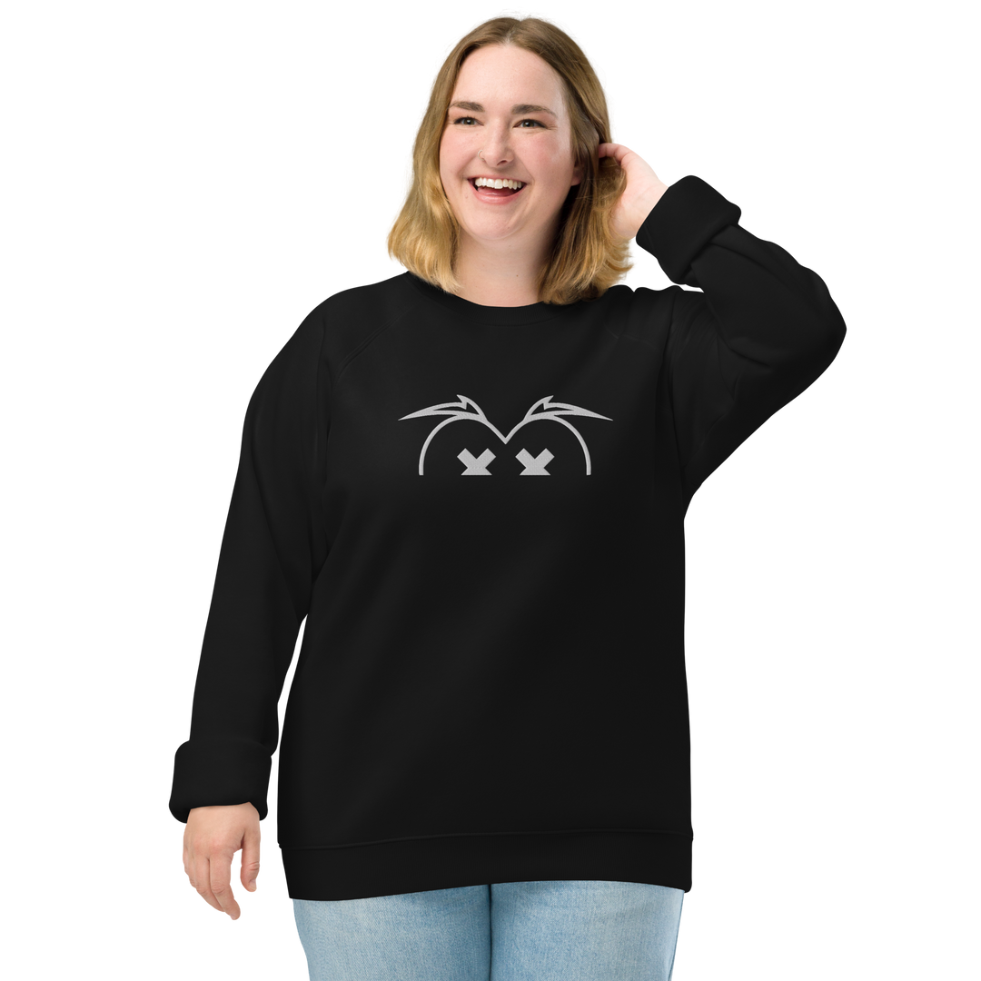 Felpa raglan in tessuto organico unisex GUFETTO OCCHI BIANCHI - Gufetto Brand 