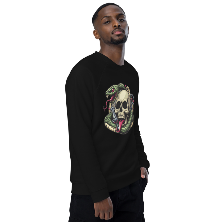 Felpa raglan in tessuto organico unisex SKULL DARK - Gufetto Brand 