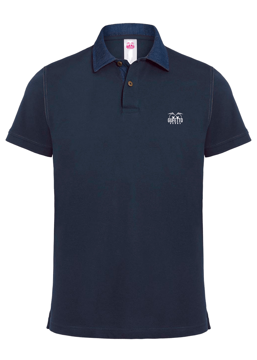 Polo Uomo Dnm Blu Logo Bianco Ricamato - Gufetto Brand 