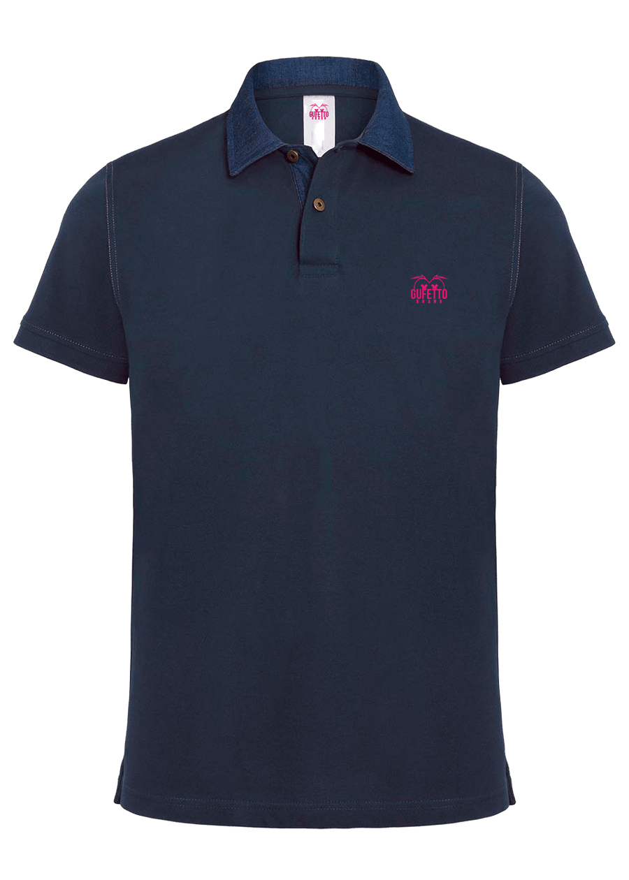 Polo Uomo Dnm Blu Logo Fucsia Ricamato - Gufetto Brand 