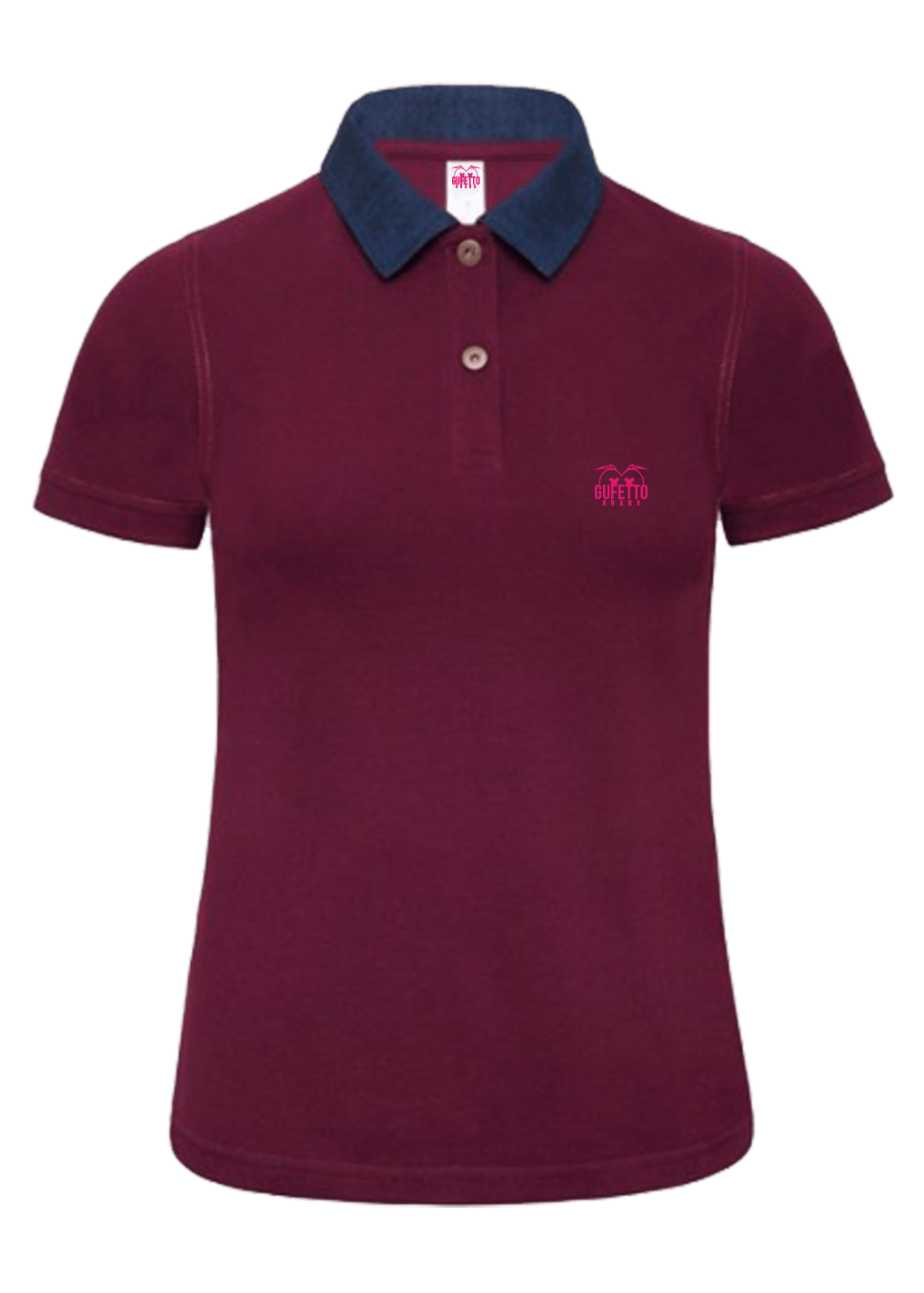 Polo Donna Dnm Bordeaux Logo Fucsia Ricamato - Gufetto Brand 
