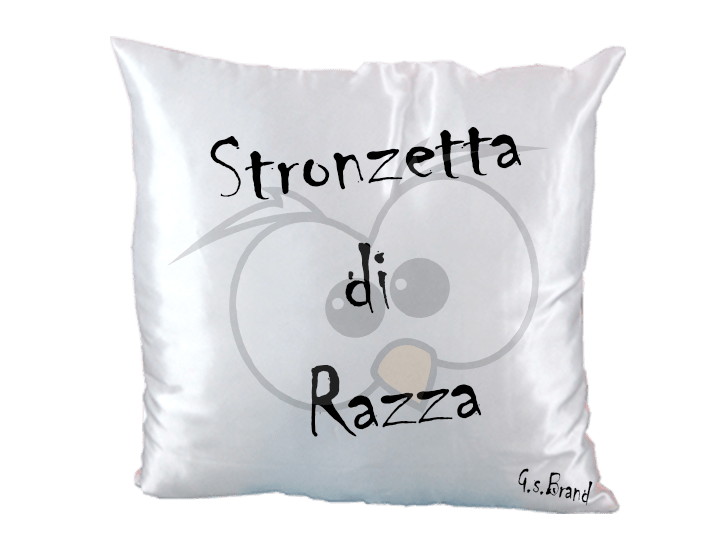Cuscino in Raso Bianco/Viola Stronzetta di Razza - Gufetto Brand 