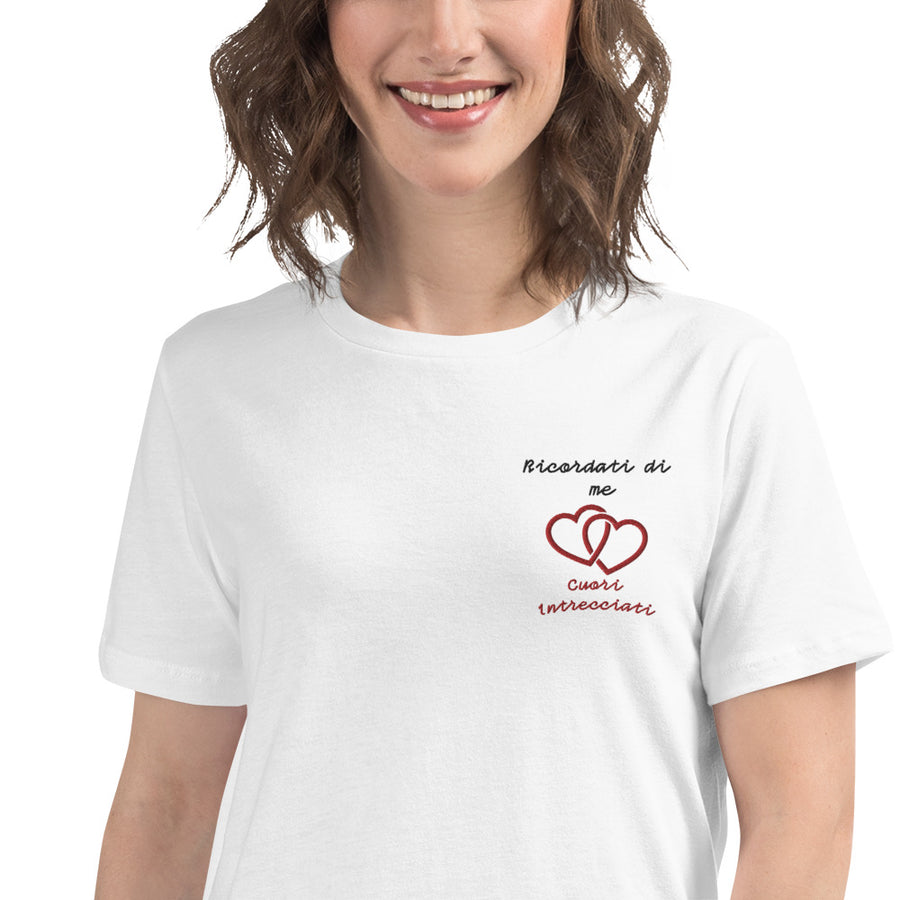 T-shirt Ricamata Donna Ricordati di me Cuori Intrecciati - Gufetto Brand 