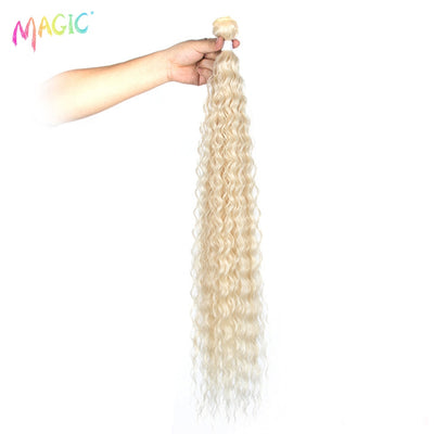 MAGIC Deep Curly Synthetic Hair Weave Deep Wave Hair Bundles 28&quot;30&quot;32&quot;Inches Ombre Color Two Tone Curly Hair Extension 120g - Gufetto Brand 