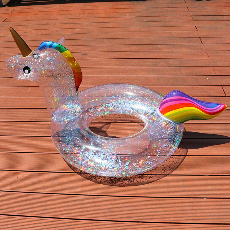Transparent Sequin Inflatable Flamingo Rainbow Unicorn pool Float swimring Swimming Float Tube Circle pool Summer Party Pool Toy - Gufetto Brand 