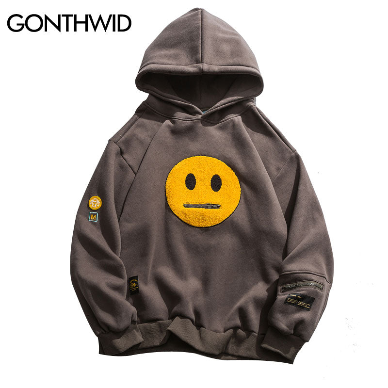 GONTHWID Tasca Con Cerniera Sorriso Viso Patchwork Felpe In Pile - Gufetto Brand 