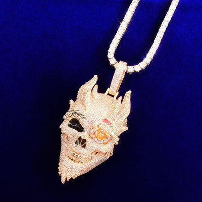 Skull Men's Pendant Cubic Zircon Gold Color Plated Hip Hop Necklace Rock Jewelry - Gufetto Brand 