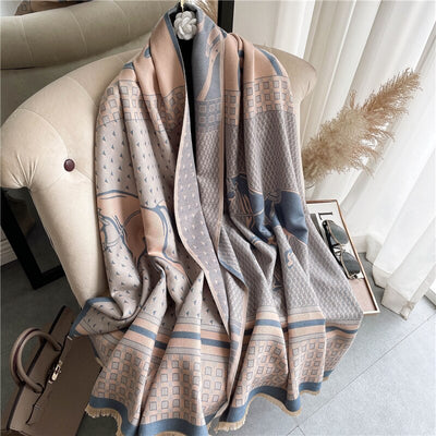 Brand plaid women’s scarf cashmere shawl winter warm plaid scarf cloak thick blanket fringed scarf holiday gift - Gufetto Brand 