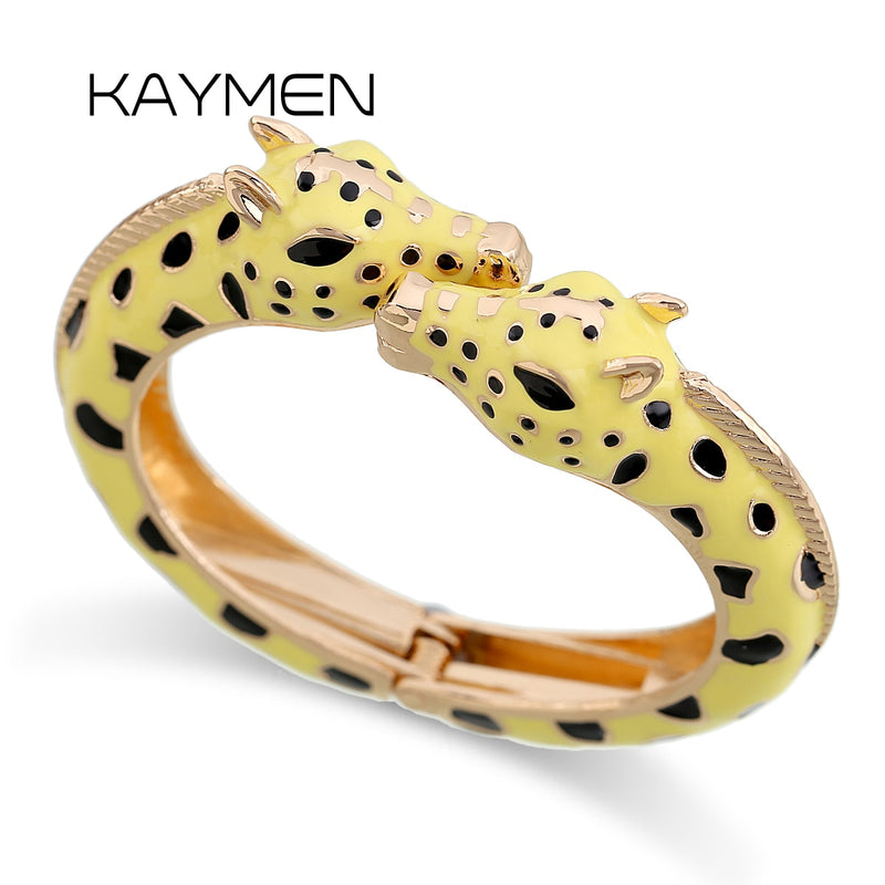 KAYMEN Nuovo arrivato Fashion Statement Bracciale rigido smaltato per donna Grils Bracciale animale giraffa in metallo placcato oro - Gufetto Brand 