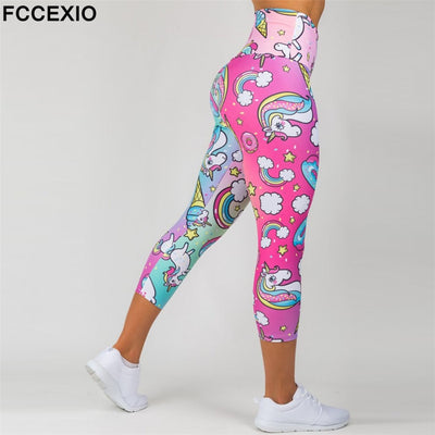 FCCEXIO New Style Fashion Elastic Force Fitness Women Leggings Workout Pants Sporting Skinny Leggings Rainbow Unicorn Leggins - Gufetto Brand 