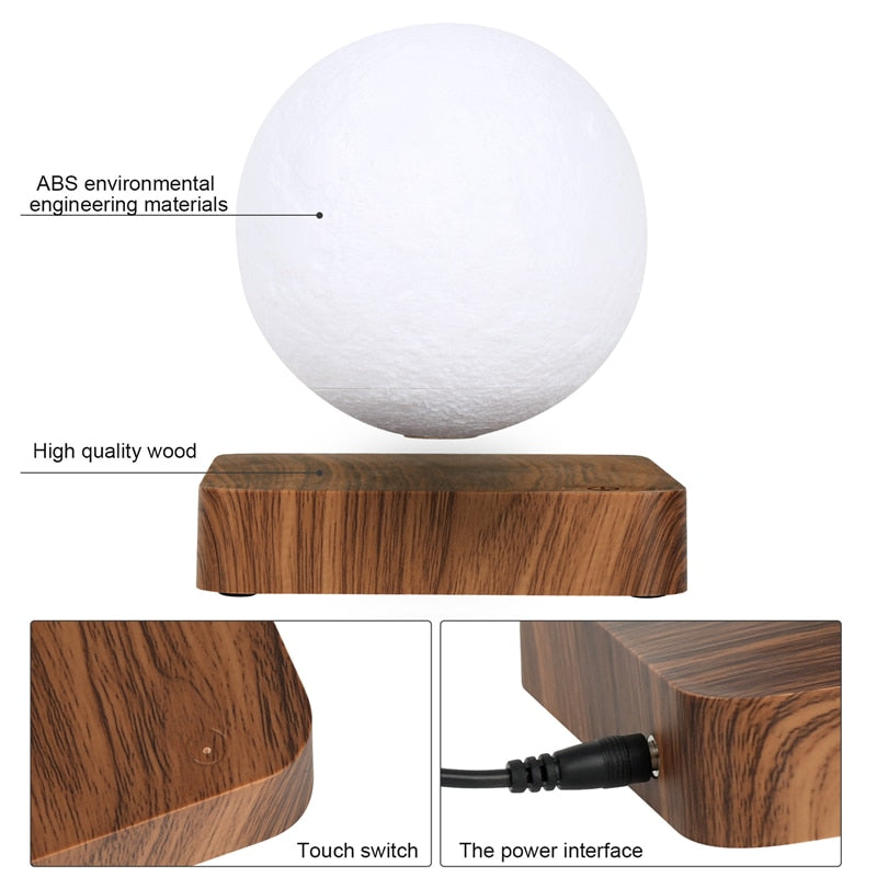 Magnetic Levitation LED Touch 3D Print Light Bedroom Moon Night Lamp Valentine&