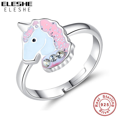 ELESHE 100% 925 Sterling Silver Finger Ring Pink Enamel Cute Unicorn Kids Ring for Baby Girl Children Fashion Jewelry Party Gift - Gufetto Brand 