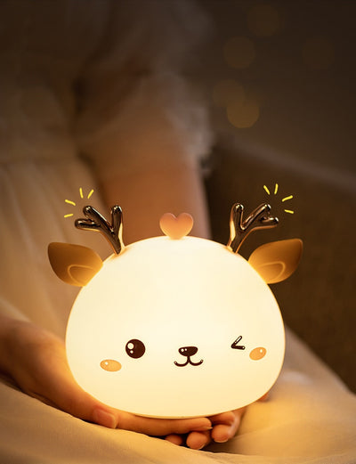 Cute LED Night Light Silicone Touch Sensor 7 Colors Deer Night Lamp Kids Baby Bedroom Desktop Decor Ornaments Battery/USB Charge - Gufetto Brand 