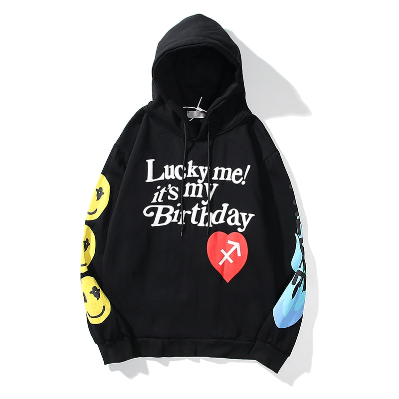 Harajuku Retro Smiley Flame Print Round Neck Sweatshirts Men and Women Plus Velvet Streetwear Fleece Hoodie Pullover - Gufetto Brand 