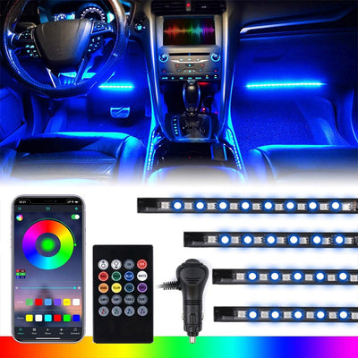 Retroilluminazione interna per auto a LED con accendisigari USB Atmosfera ambientale Luce d'atmosfera Rgb Remote App Lampada decorativa per piede automatico - Gufetto Brand 