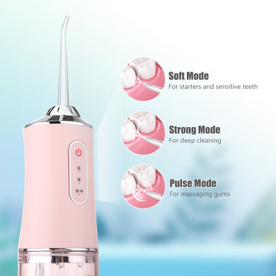 Oral Irrigator Portable Dental Water Flosser USB Rechargeable Water Jet Floss Tooth Pick 4 Jet Tip 220ml 3 Modes IPX7 1400rpm - Gufetto Brand 