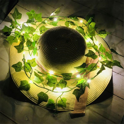 2M 20LED Green Leaf String Lights Artificial Vine Fairy Lights Battery Powered Christmas Garland Light For Weeding Home Decor - Gufetto Brand 