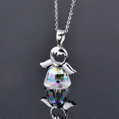 SINLEERY Bella collana con ciondolo angelo di cristallo austriaco Collana con catena color argento per regalo fidanzata da donna - Gufetto Brand 