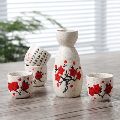 Set di tazze per pentole di sake in ceramica vintage Poesia per personaggi della cucina giapponese Bottiglia di sake Set di pentole per spiriti con tazze - Gufetto Brand 
