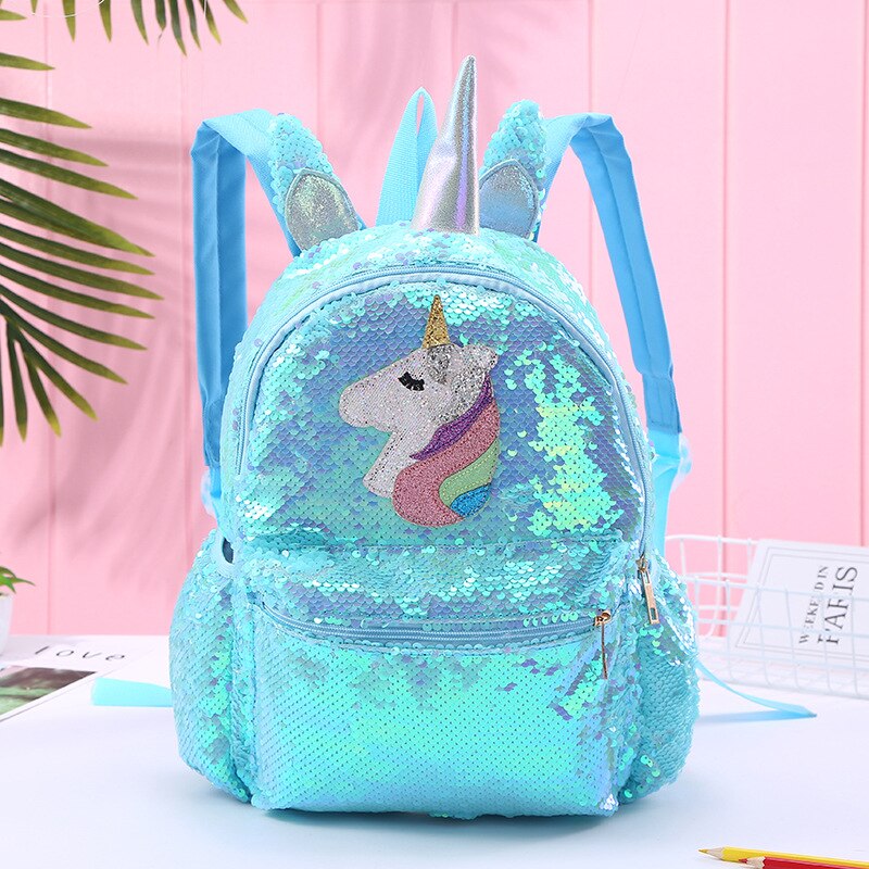 Girl Sequin Mermaid Backpack Children Large Zipper Unicorn Schoolbag Teenager Hologram Heart Love Backpack For School Travel Bag - Gufetto Brand 