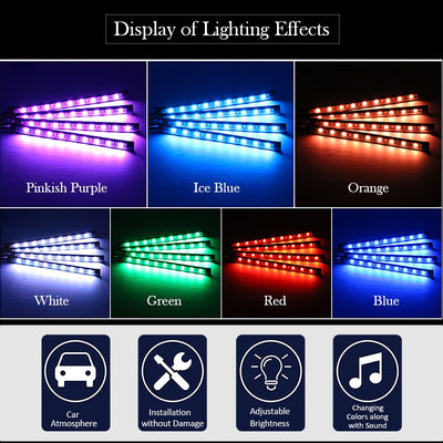 Retroilluminazione interna per auto a LED con accendisigari USB Atmosfera ambientale Luce d'atmosfera Rgb Remote App Lampada decorativa per piede automatico - Gufetto Brand 