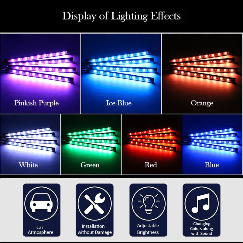 Retroilluminazione interna per auto a LED con accendisigari USB Atmosfera ambientale Luce d&