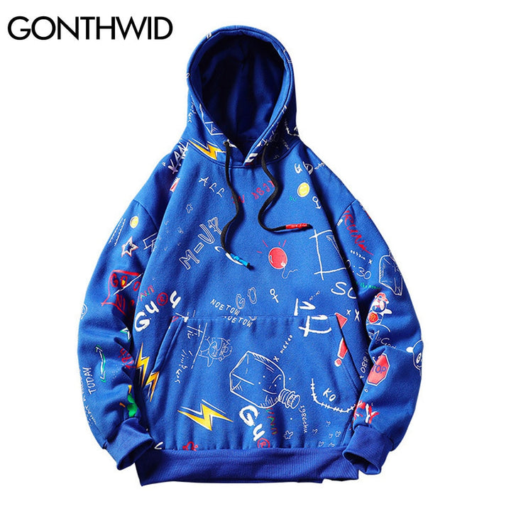 GONTHWID Japanese Anime Graffiti Print Hooded Sweatshirts Streetwear Hip Hop Harajuku Casual Pullover Hoodies Mens Fashion Tops - Gufetto Brand 