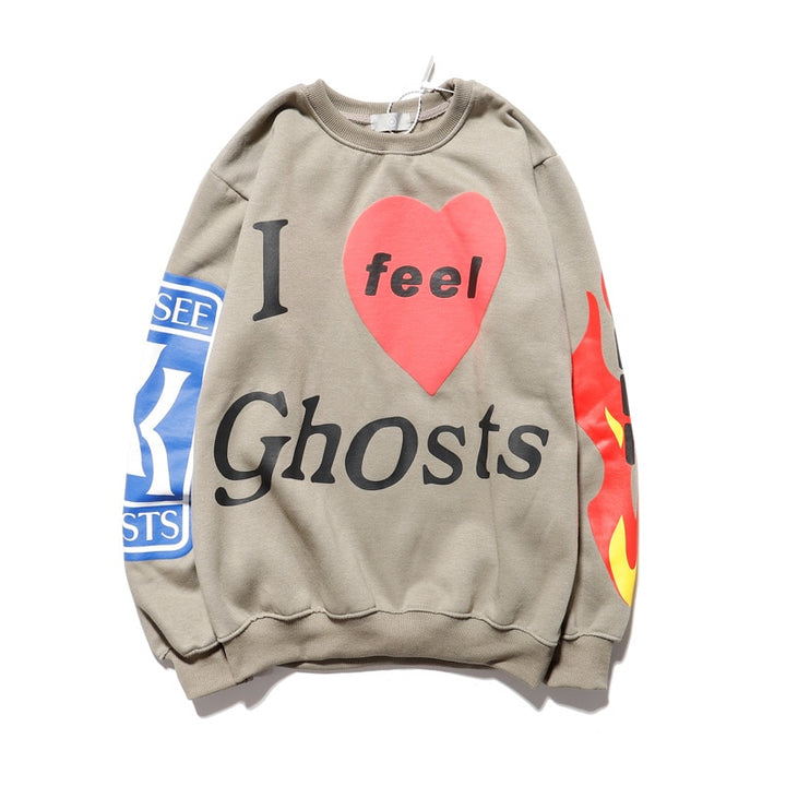 Harajuku Retro Smiley Flame Print Round Neck Sweatshirts Men and Women Plus Velvet Streetwear Fleece Hoodie Pullover - Gufetto Brand 