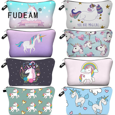 FUDEAM Polyester Unicorn Sloth Print Pattern Women Travel Storage Bag Toiletries Organize Cute Cosmetic Bag Portable Make Up Bag - Gufetto Brand 