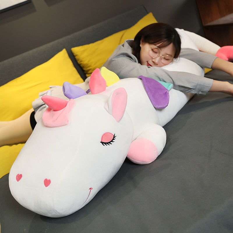 60cm-150cm Giant Lying Sleeping Unicorn Plush Toy Big Cartoon Animals Unicornio Bed Pillow Stuffed Throw Pillow Cushion for Girl - Gufetto Brand 