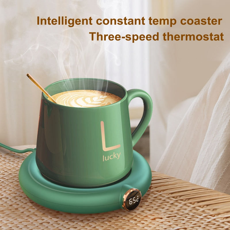 DC 5V USB Riscaldamento Tappetino per tazza caldo Sottobicchiere a temperatura costante 3 ingranaggi Display digitale Regolazione temporizzazione Riscaldatore per caffè Latte Tè - Gufetto Brand 