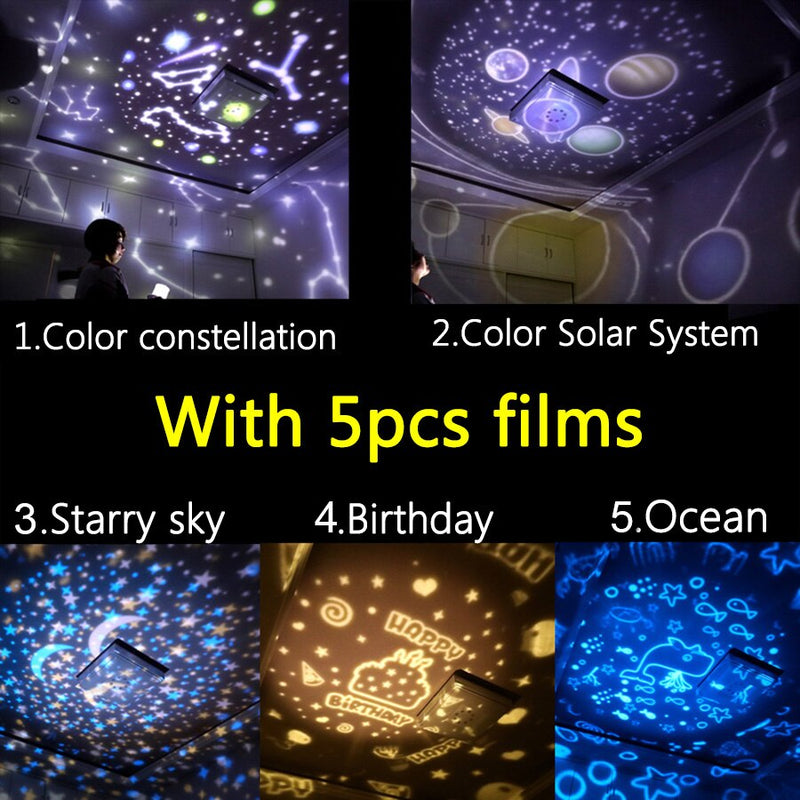 Proiettore di cielo stellato colorato Rotazione della luce notturna Lampada da notte di luna stellata Ricarica USB per regalo di compleanno Bambini romantici - Gufetto Brand 