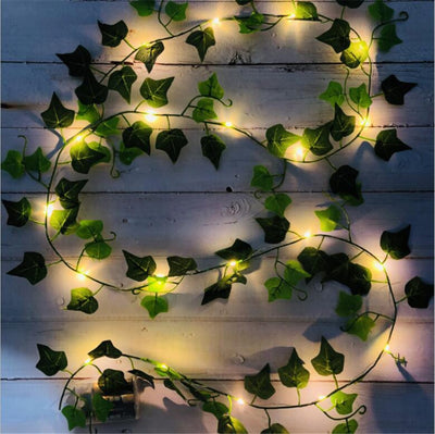 2M 20LED Green Leaf String Lights Artificial Vine Fairy Lights Battery Powered Christmas Garland Light For Weeding Home Decor - Gufetto Brand 